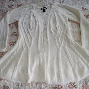 Style & Co. White Cable Knit Cardigan , Swing hemline ~PM~